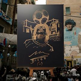 Quadro Maradona inciso a laser su tela