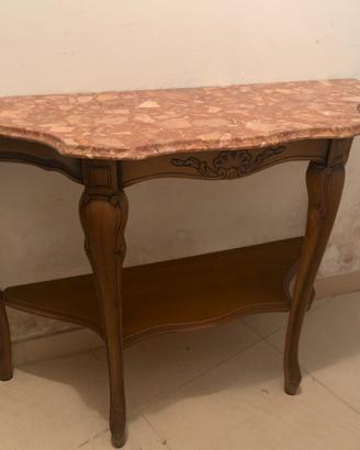 Consolle in legno con ripiano in marmo