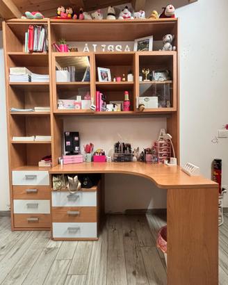 composizione scrivania angolare con libreria e cas