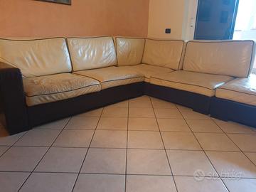 Divano angolare vera pelle + pouf