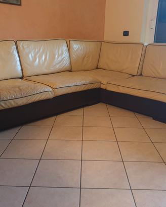 Divano angolare vera pelle + pouf