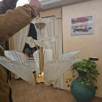 lampadario a sospensione con foglie in vetro 