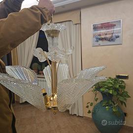 lampadario a sospensione con foglie in vetro 