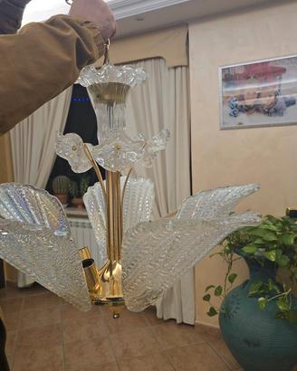lampadario a sospensione con foglie in vetro 