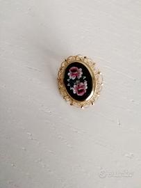 spilla vintage italiana a micromosaico con rose