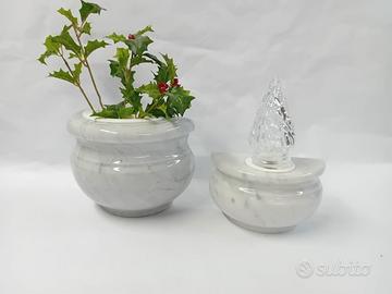 VASO E LAMPADA A MEZZA LUNA IN MARMO BIANCO PER LO