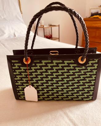 Borsa di pelle intrecciata blu e verde. NUOVA