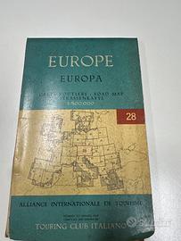 Mappa stradale europa Touring Clib del 1955
