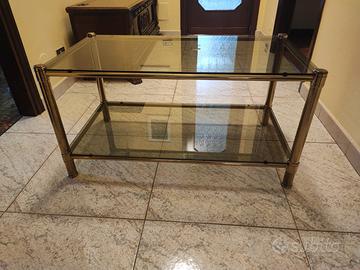 Tavolino da salotto in ottone e cristallo fumé