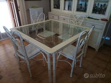 Tavolo da pranzo 140x140 bambu e cristallo vintage