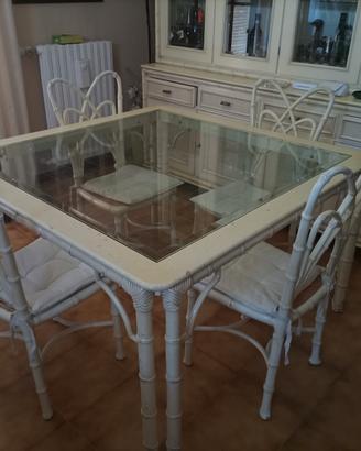 Tavolo da pranzo 140x140 bambu e cristallo vintage