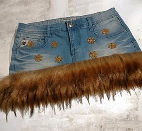 mini Skirt rare minigonna in denim e ecopelliccia