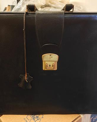 borsa da avvocato vintage in pelle nera