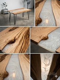 tavolo da pranzo legno massello e resina