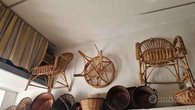 Set sedie e tavolo salottino vintage rattan-vimini