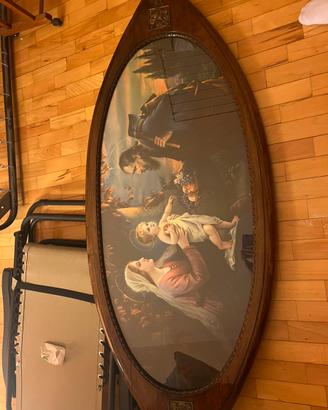 Opera d'arte Sacra Famiglia, cornice legno ovale
