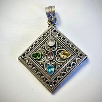 Pendente argento 925, gemme colorate semipreziose