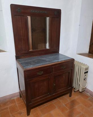 Credenza / Comò d'Epoca con Specchio e Marmo
