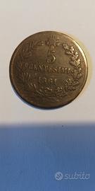 Moneta usata da 5 Cent. anno 1861