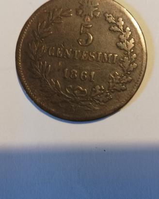 Moneta usata da 5 Cent. anno 1861