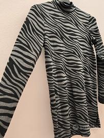 🦓 Maglioncino zebrato grigio e nero lungo Tg. XS 