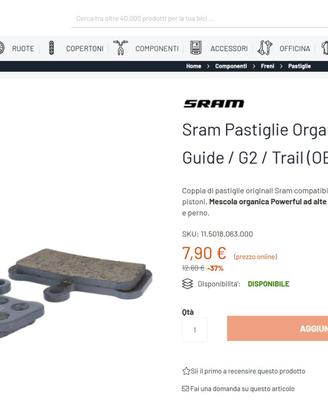 Pastiglie freno MTB ebike Sram Guide R RS