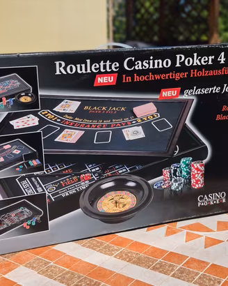 🎲 Casino Roulette Poker 4 in 1 in Legno – Complet