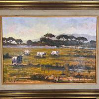 Quadro stampa materico con buoi paesaggio maremma