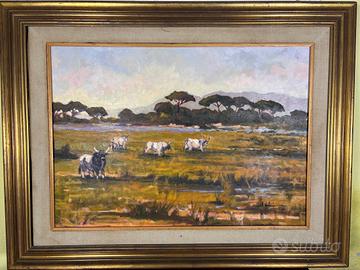 Quadro stampa materico con buoi paesaggio maremma