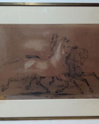 Uomo con cavalli - Disegno a matita e biacca