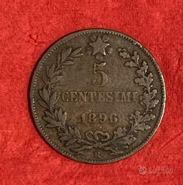 Moneta da 5 centesimi 1896 regno d’Italia