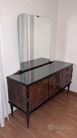 Comò Vintage anni '50 in Radica con Specchiera