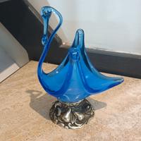 Svuotatasche Cigno in vetro Blu Cobalto e Silver