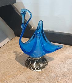 Svuotatasche Cigno in vetro Blu Cobalto e Silver