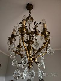 Lampadario antico bronzo e cristalli