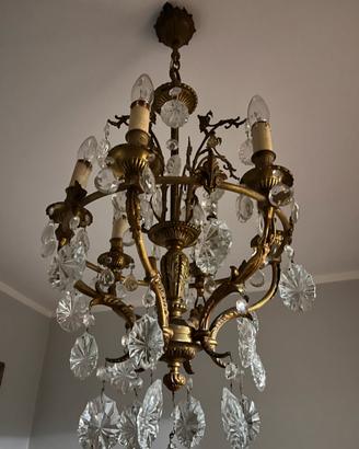 Lampadario antico bronzo e cristalli