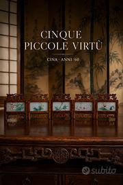 Set 5 paraventi cinesi dipinti miniature vintage