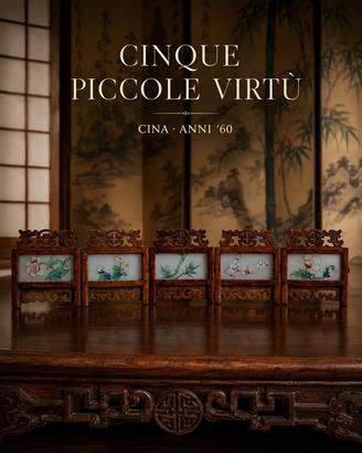 Set 5 paraventi cinesi dipinti miniature vintage
