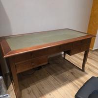 SCRIVANIA ARTE POVERA PIANO PELLE LEGNO TINTA NOCE