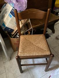 Set 4 Sedie rustiche in legno con seduta in paglia