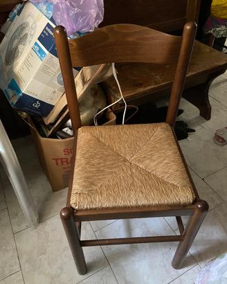 Set 4 Sedie rustiche in legno con seduta in paglia