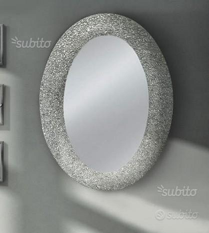 Specchiera ovale glitterata argento Cod 312M