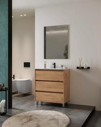 Mobile bagno terra 100cm rovere+lavabo+specchio