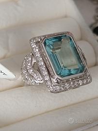 anello brillanti e acquamarina  10.9 carati  cert.