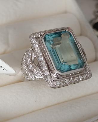 anello brillanti e acquamarina  10.9 carati  cert.