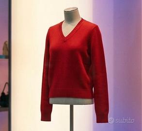 sisley, maglione a V rosso in cotone 