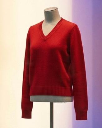 sisley, maglione a V rosso in cotone 
