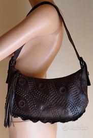 Originale F.BIASIA,borsa tracolla vera pelle cacao