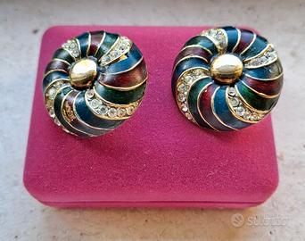 orecchini Vintage anni 80 con smalti e strass