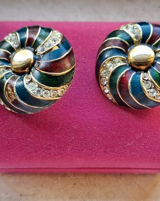 orecchini Vintage anni 80 con smalti e strass